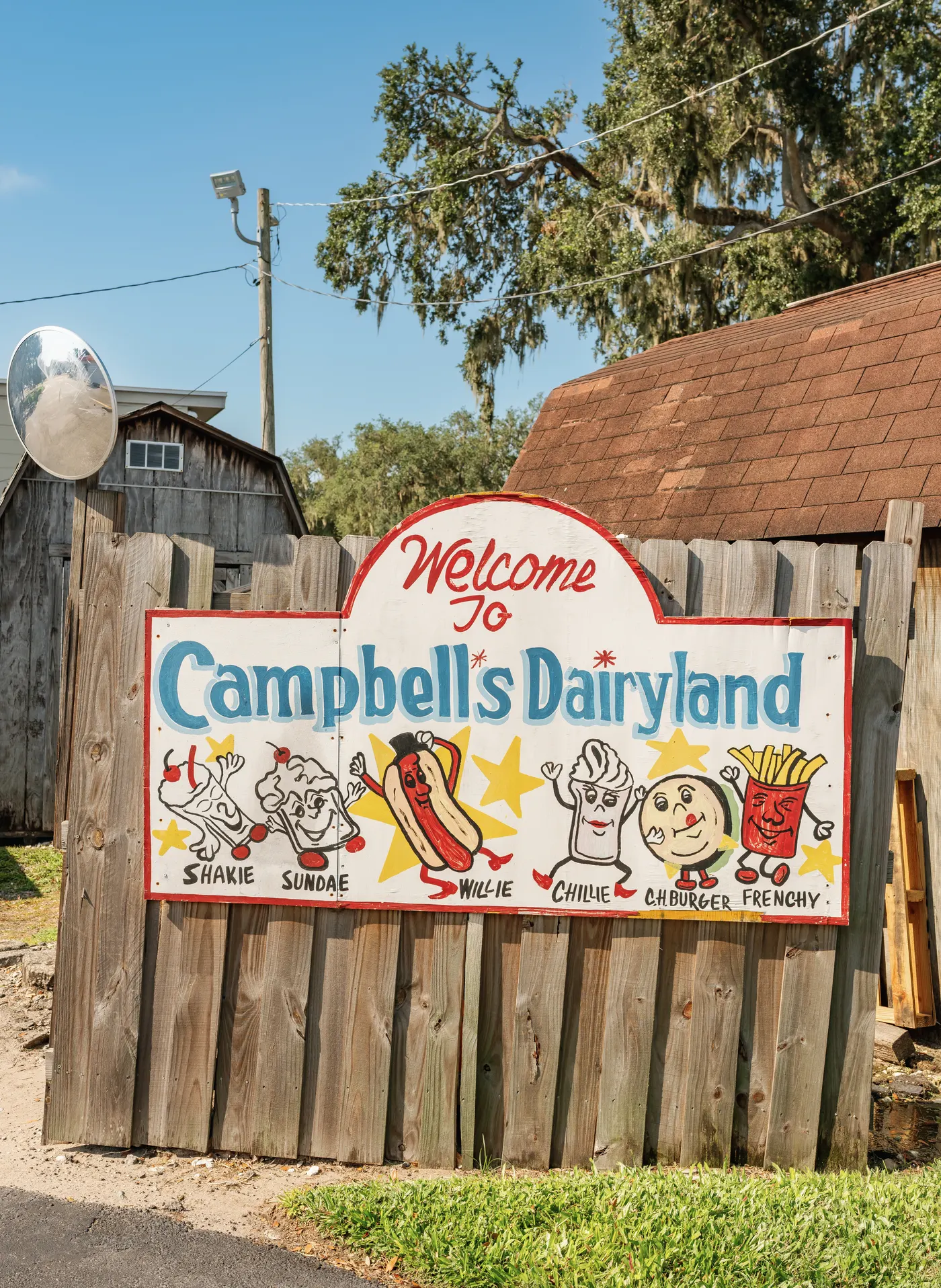 Hand-painted welcome sign at Campbell's Dairyland in Brandon