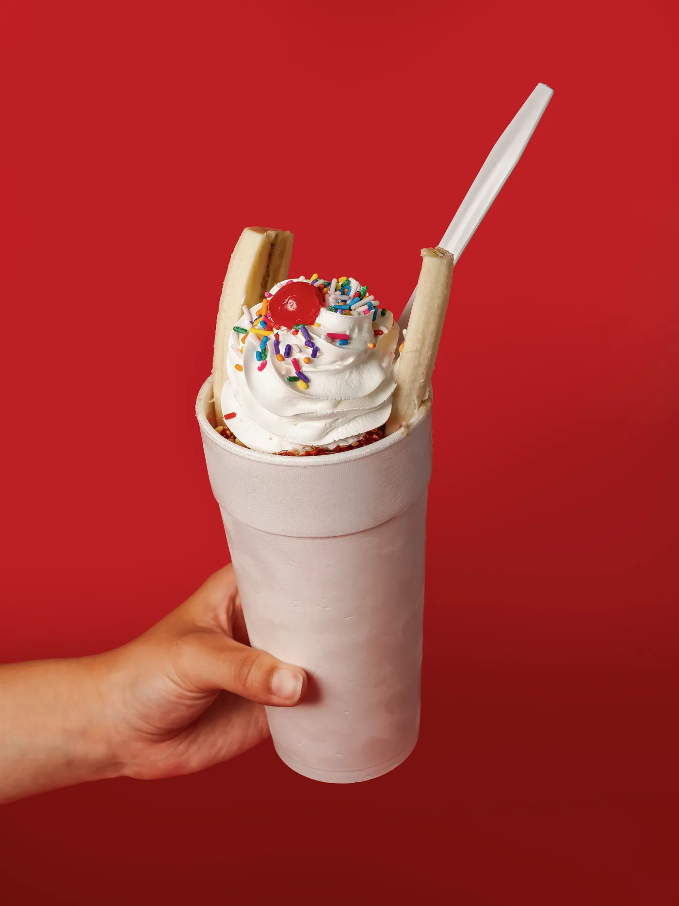 Banana split with whipped cream and sprinkles at Campbell's Dairyland