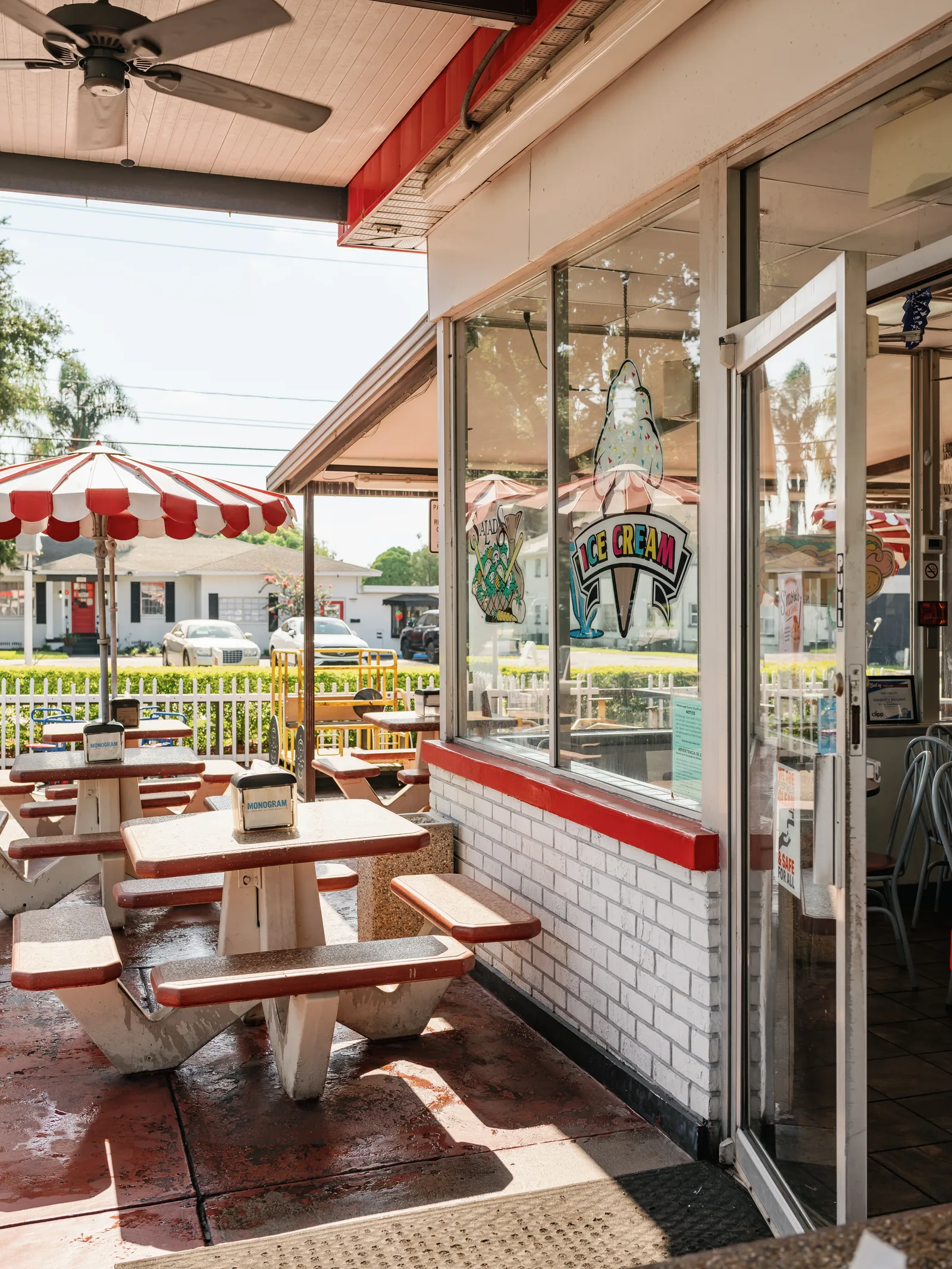 Outdoor patio seating at Campbell's Dairyland in Brandon