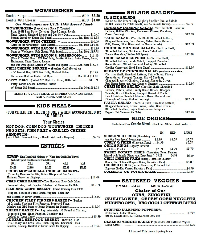 Campbell's Dairyland burgers and salads menu board