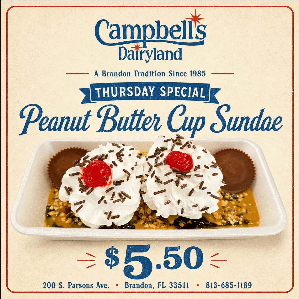 Promotional poster for Campbell’s Peanut Butter Cup Sundae special